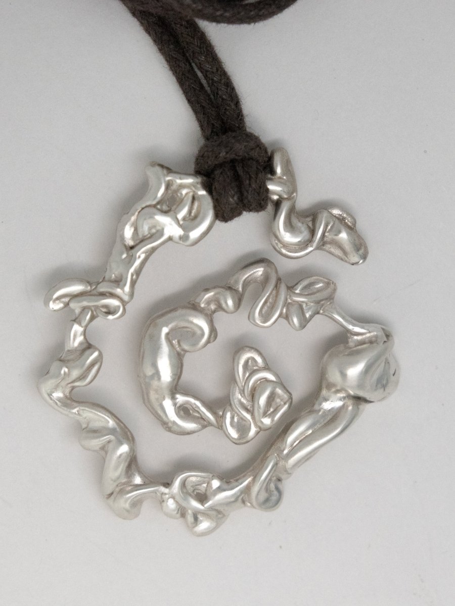 BERING SPIRAL TEXTURE HANDMADE STATEMENT PENDANT WAXED CORD NECKLACE