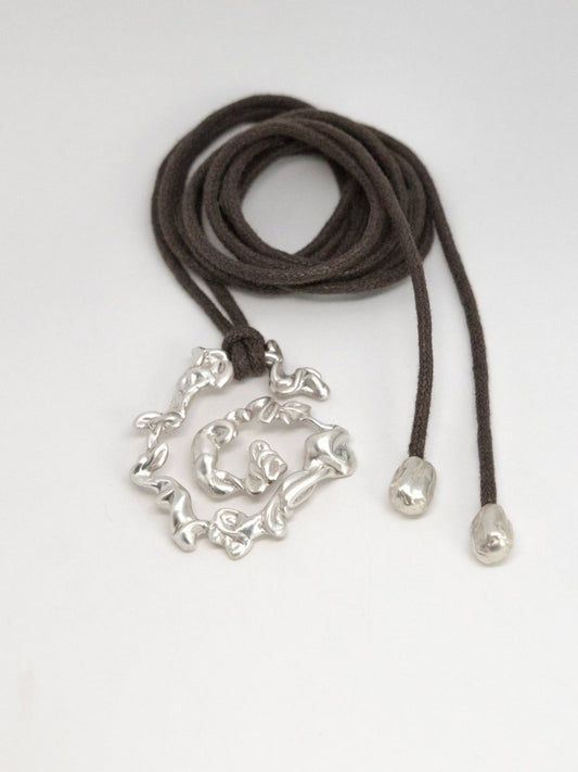 BERING SPIRAL TEXTURE HANDMADE STATEMENT PENDANT WAXED CORD NECKLACE