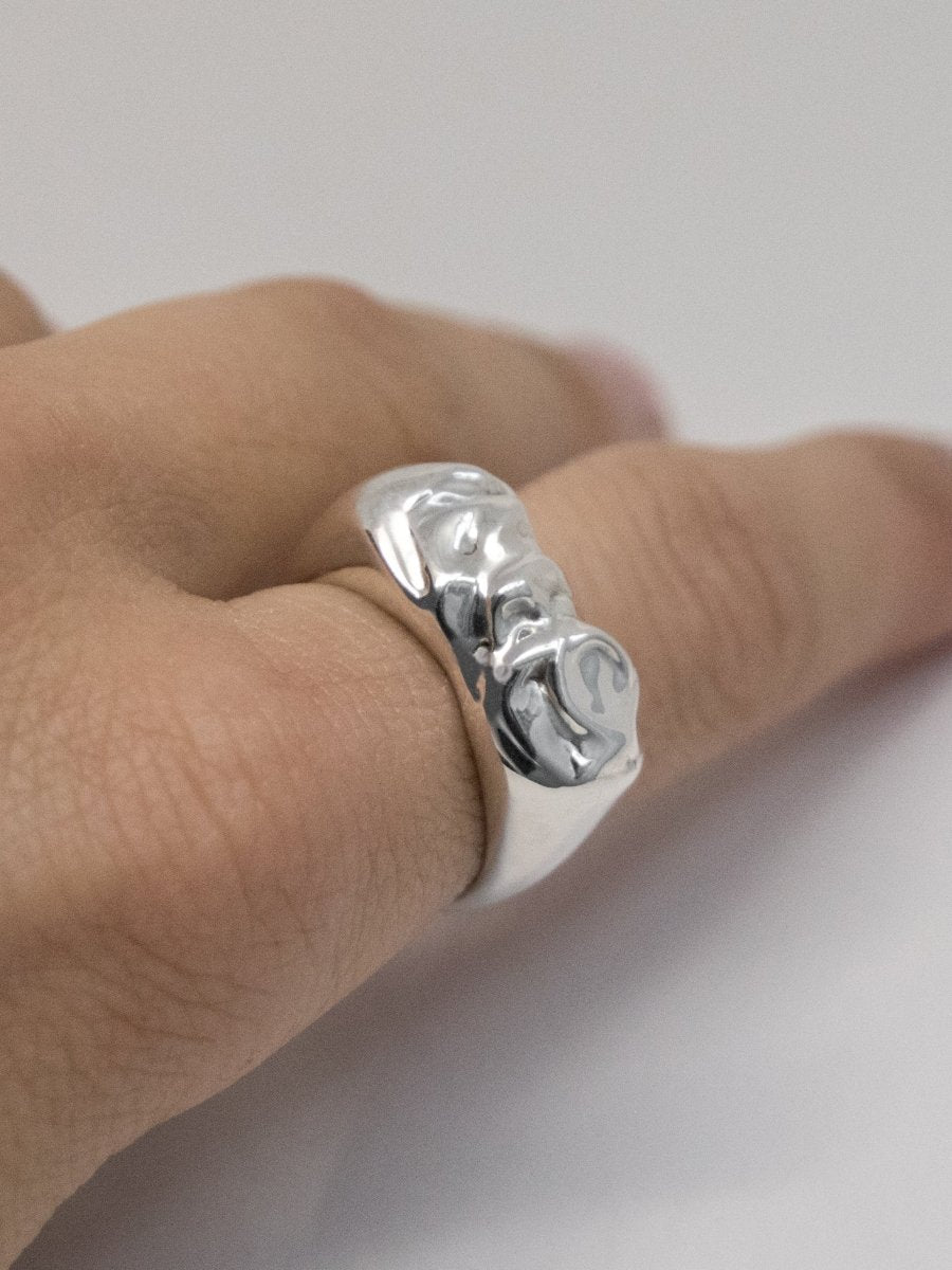 TEXTURE STATEMENT HANDCRAFTED SOLID GOLD/STERLING SILVER RING 