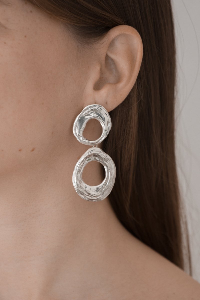 MEDITERRANEO HANDCRAFT STATEMENT DROP LONG STERLING SILVER TEXTURE EARRINGS 